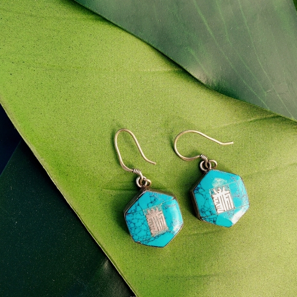 Silver with turquiose earrings 925 - Picture 1 of 10